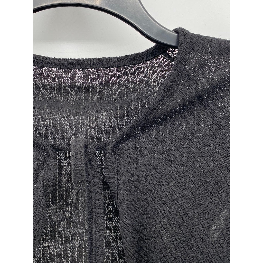 3.3 FIELD TRIP Women's Black Knit Tie-Front Long Sleeve Overlay Shawl Top SZ OS