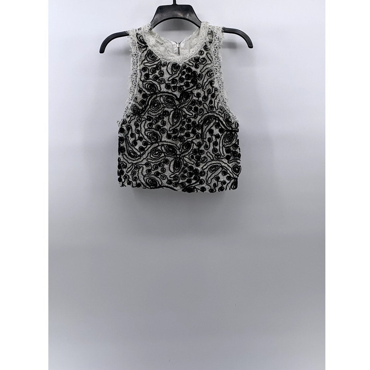 ZARA TRAFALUC Women's Black-White Lace Crewneck Sleeveless Back-Zip Tank Top SZL