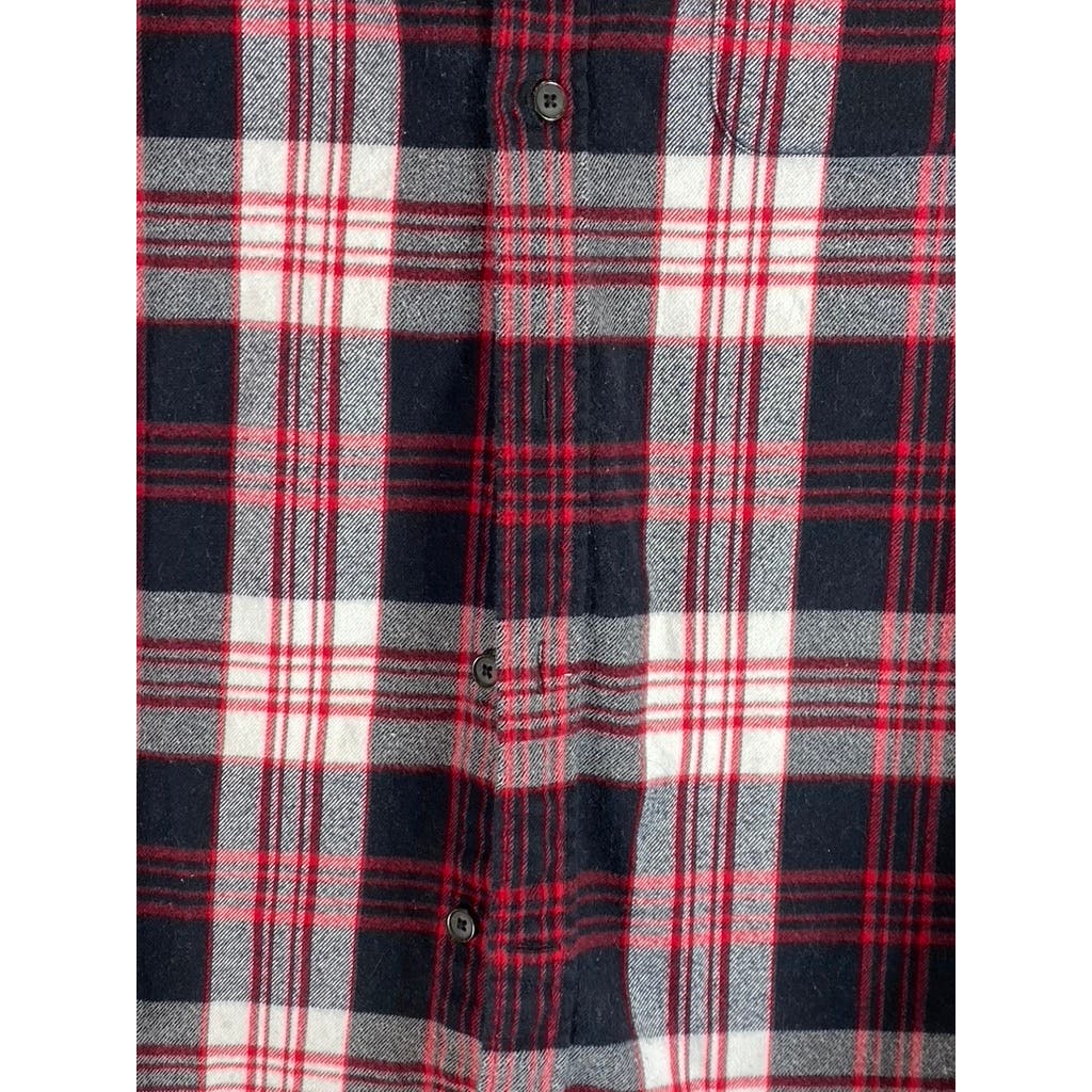 LANDS' END Men's Red/Black Plaid Traditional-Fit Button-Up Long Sleeve Shirt SZM