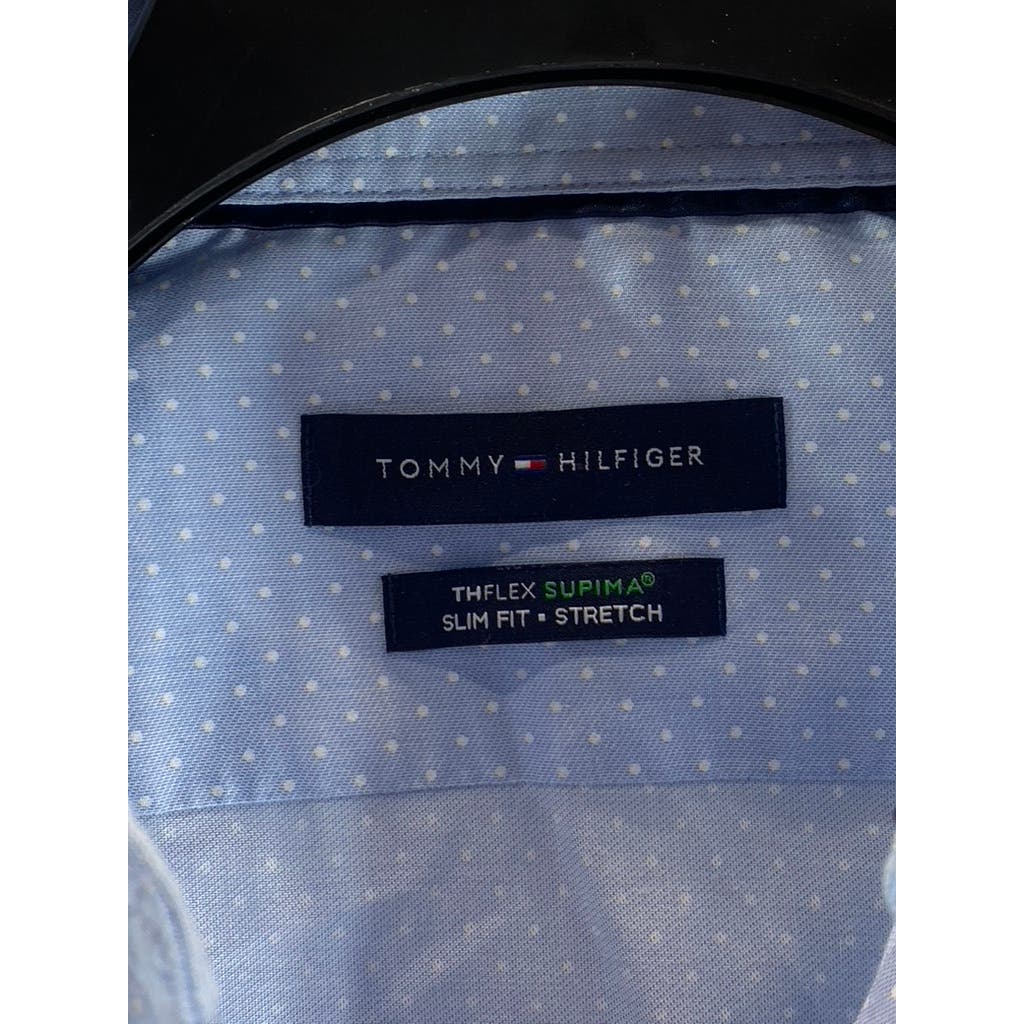 TOMMY HIILFIGER Men's Blue THFlex Supima Slim-Fit Stretch Button-Up Shirt SZ S