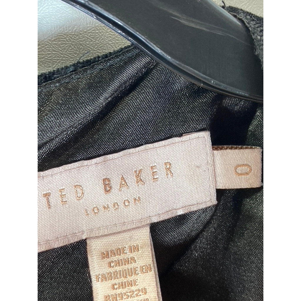 TED BAKER LONDON Women's Black Velvet Celeena Queen Bee Ruffle Dress SZ 0 (US2)