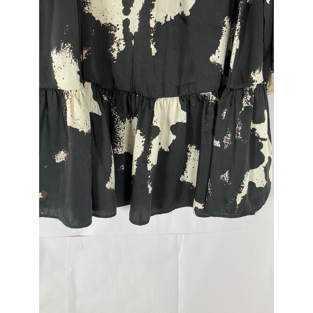 ALEXIS X TARGET Women's Black-Beige Ruffle-Hem Long Sleeve Mini Dress SZ M