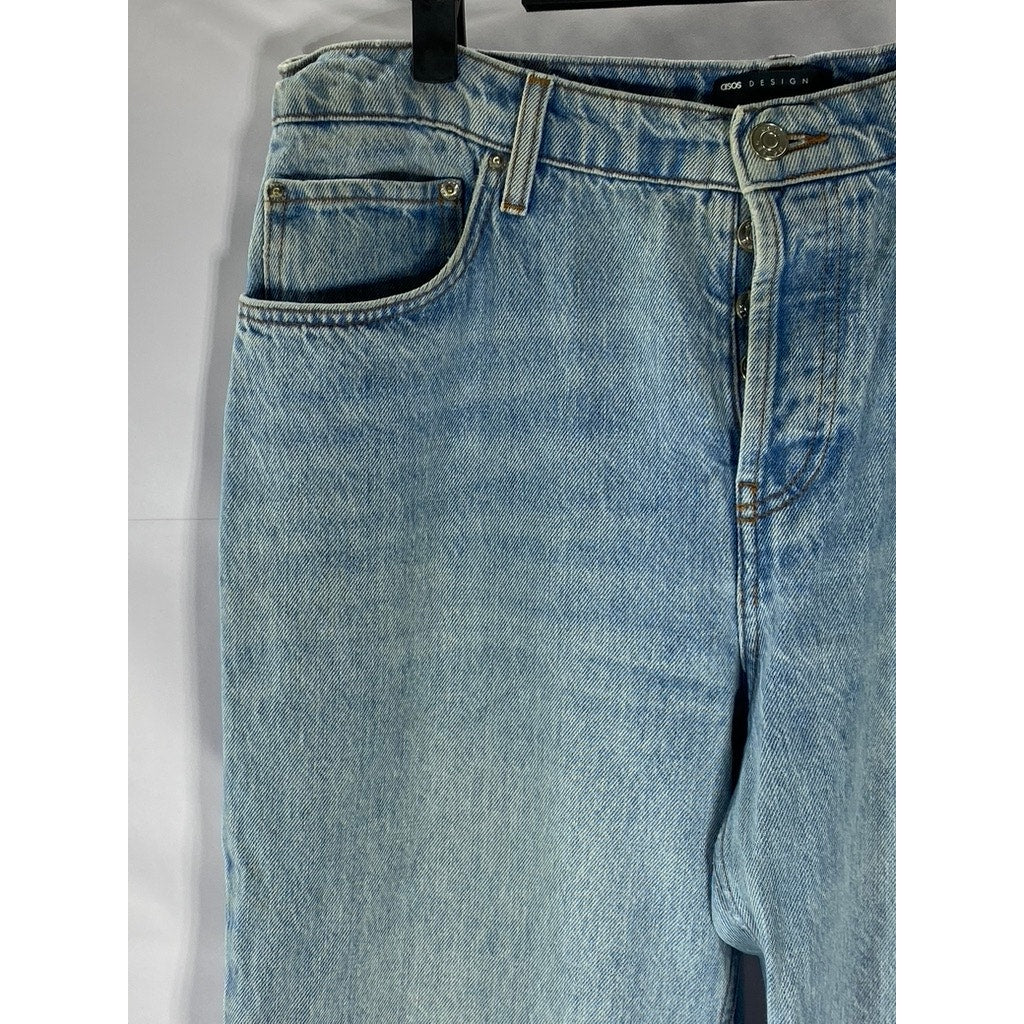 ASOS DESIGN Women's Light Blue Denim Slit-Hem Baggy Straight-Leg Jean SZ 30X32