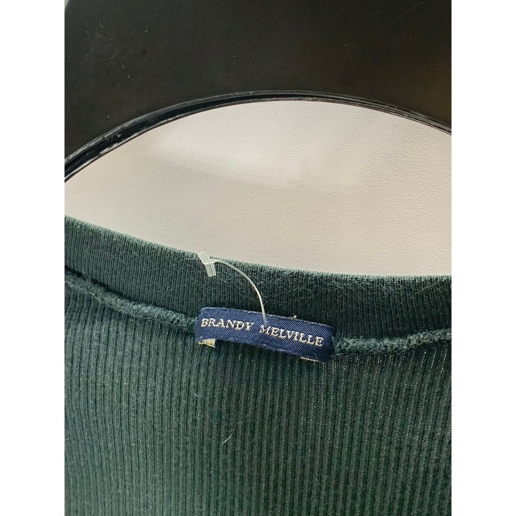 BRANDY MELVILLE Women's Dark Green Ribbed V-Neck Short Sleeve Top SZ XS