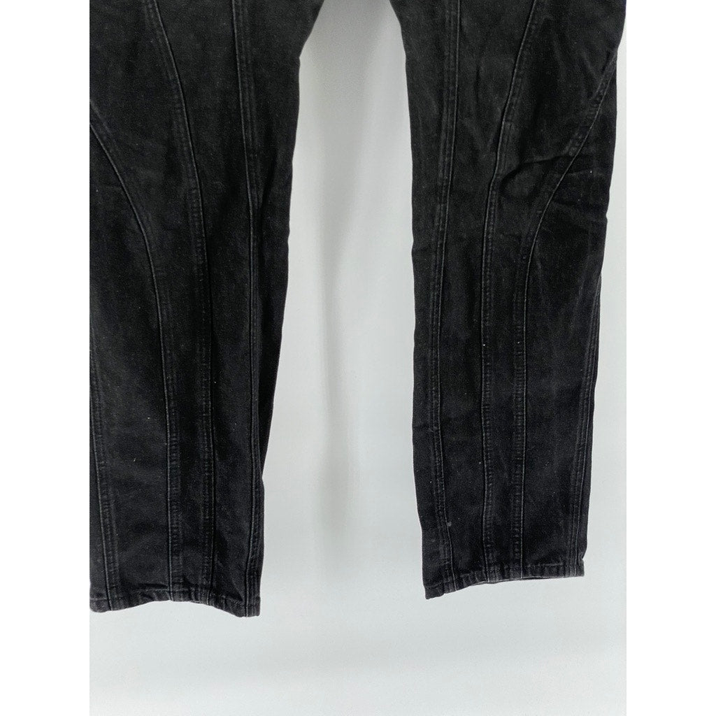 ZARA Women's Black Denim Striped High-Rise Slim Leg Regular-Fit Jeans SZ 8