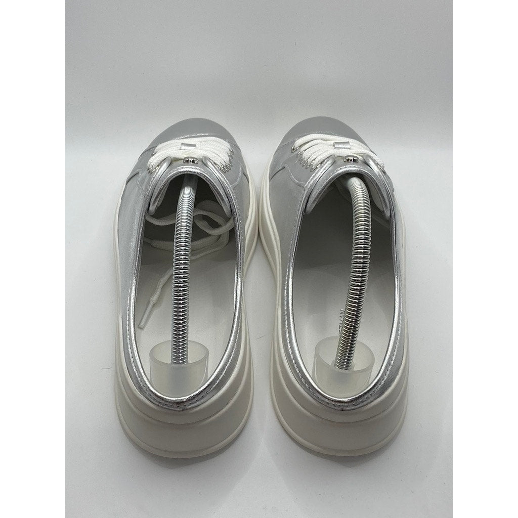 STUART WEITZMAN Women's Silver Skater Slip-On Flatform Mule Sneakers SZ 9.5