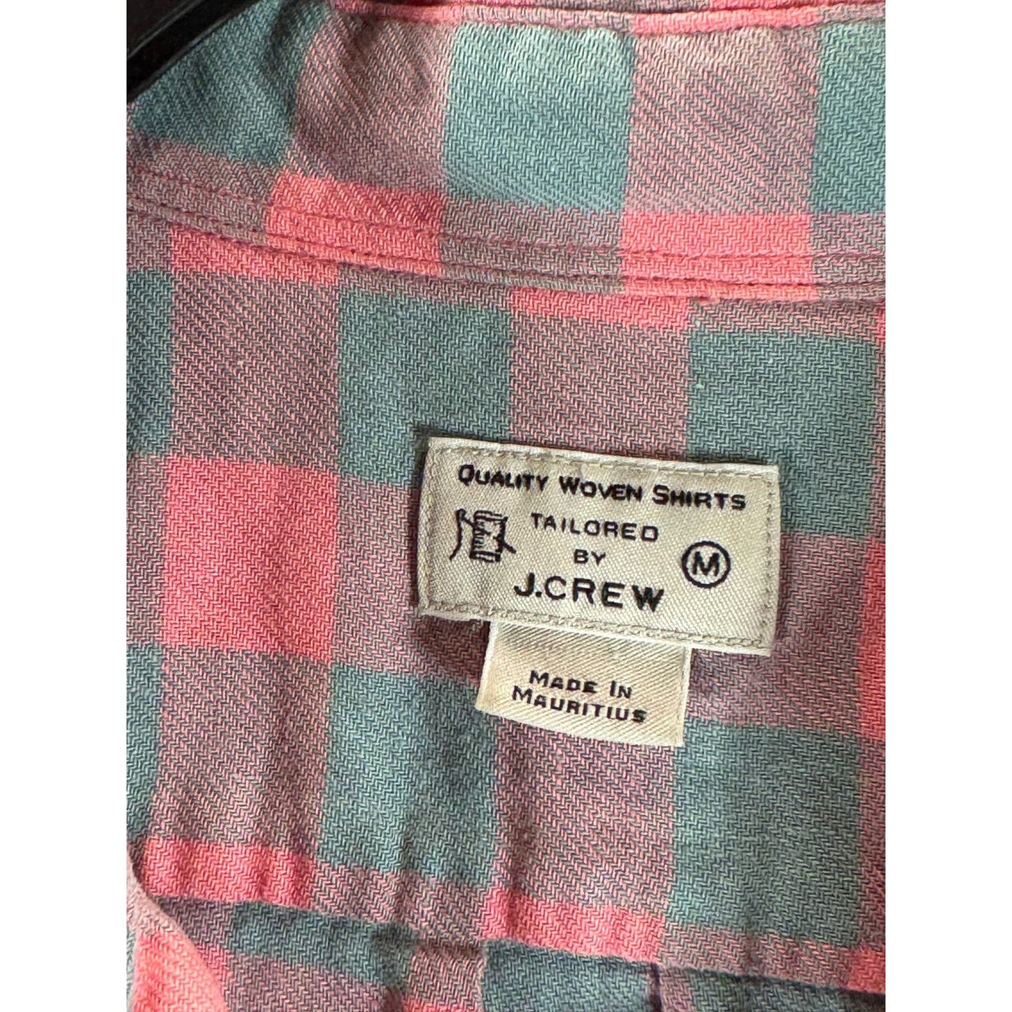 TAILORED BY J. CREW Men's Salmon Pink/Gray Plaid Button-Up Long Sleeve Shirt SZM