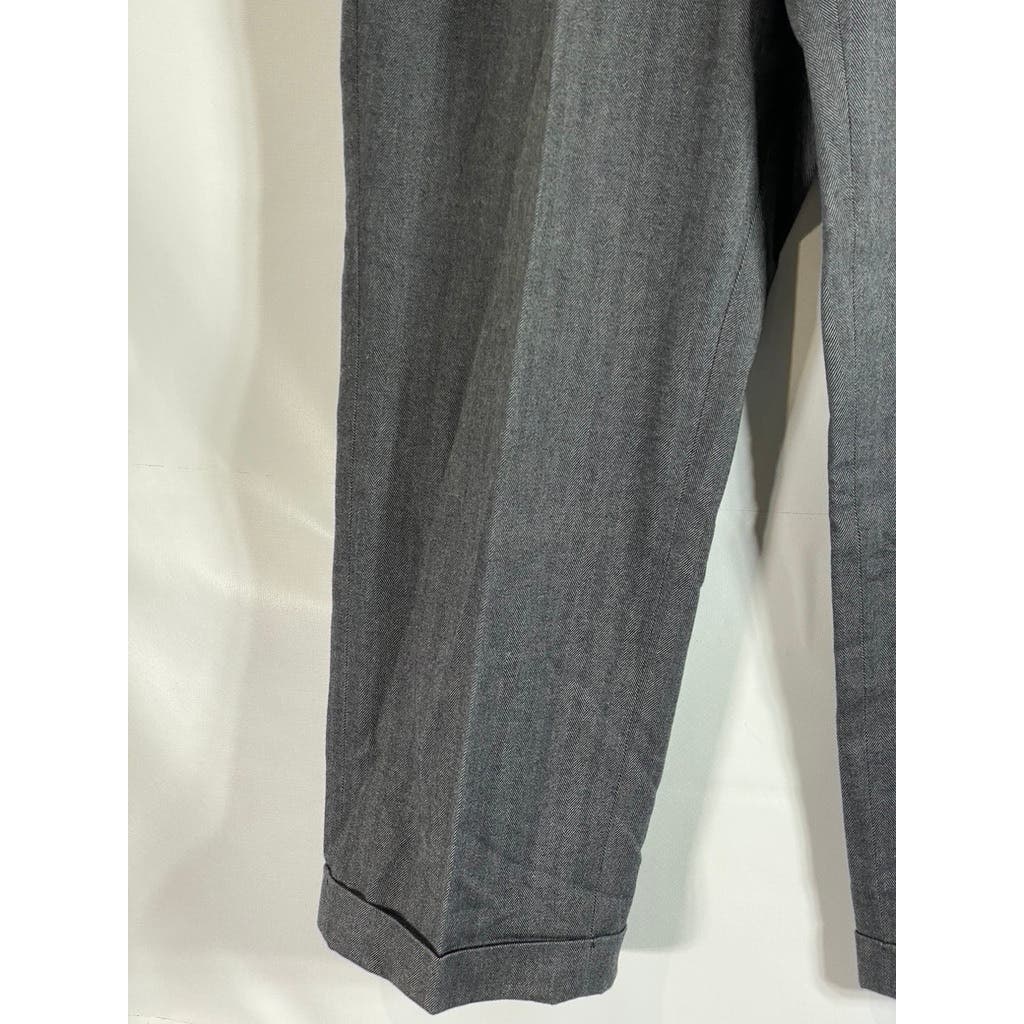 PAUL FREDRICK Men's Gray/Black Stretch Classic-Fit Pleated Cuffed-Hem Pant SZ 35
