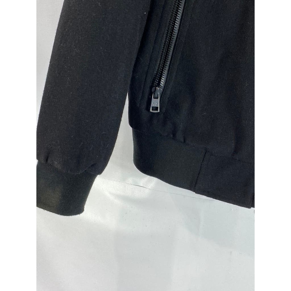 CALVIN KLIEN Men's Black Wool-Blend Knit-Trim Bomber Zip-Up Jacket SZ S