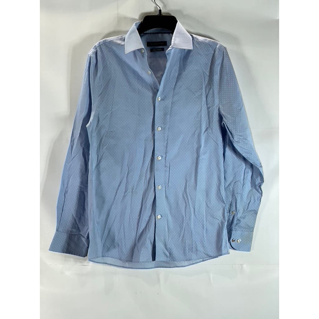 TOMMY HIILFIGER Men's Blue THFlex Supima Slim-Fit Stretch Button-Up Shirt SZ S