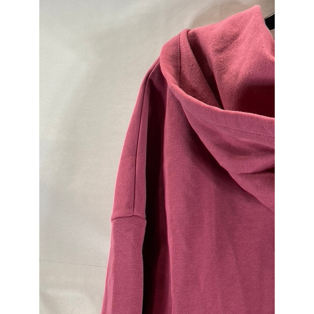 PUMA Women's Pink Logo Half Zip Cropped Dropped Shoulder Pullover Hoodie SZ M