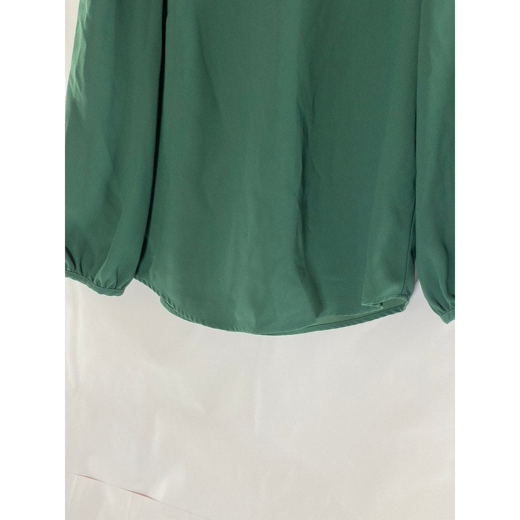 J.CREW Women's Dark Green Ruffle-Neck Long Sleeve 365 Crepe Top SZ S