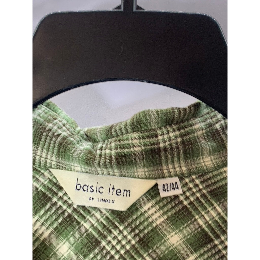 BASIC ITEMS BY LINDEX Women's Green Plaid Button-Up Top SZ 42/44(US M/L)