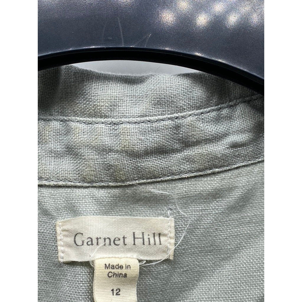 GARNET HILL Women's Green Linen Button-Up Sleeveless Knee Shirt Dress SZ 12