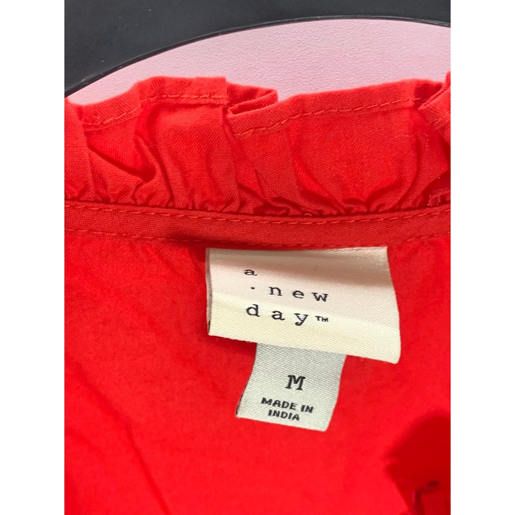 A NEW DAY Women's Red Ruffle Long Sleeve Button-Up Top SZ M