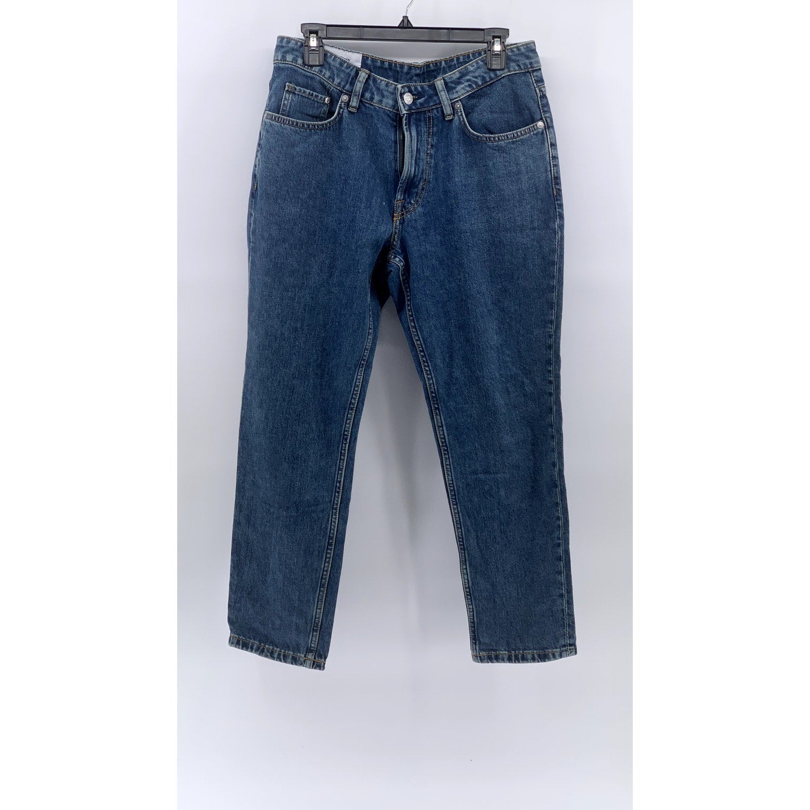 & DENIM Men's Blue Denim Regular-Fit Tapered Cropped Jeans SZ
