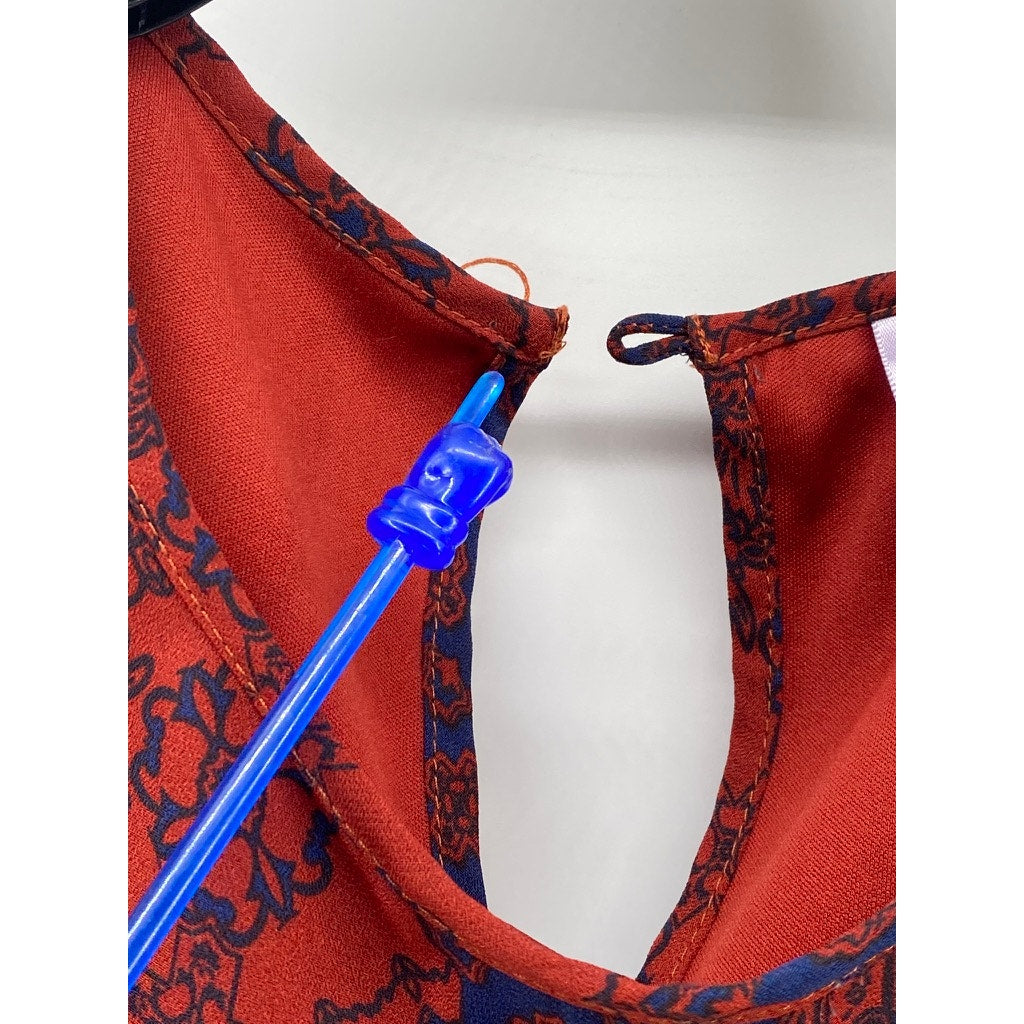 ALYA Women's Red-Blue Printed Crewneck Sleeveless Pullover A-Line Tank Dress SZS