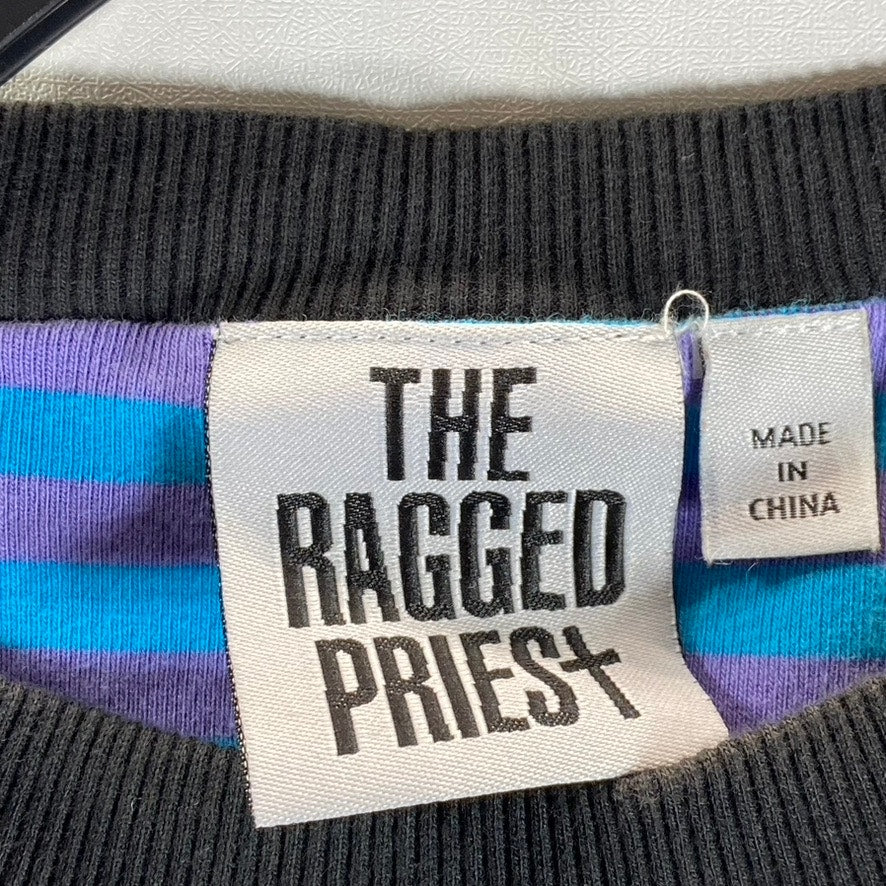 THE RAGGED PRIEST Women's Black Multicolor Breaker Patchwork Crop Top SZ M