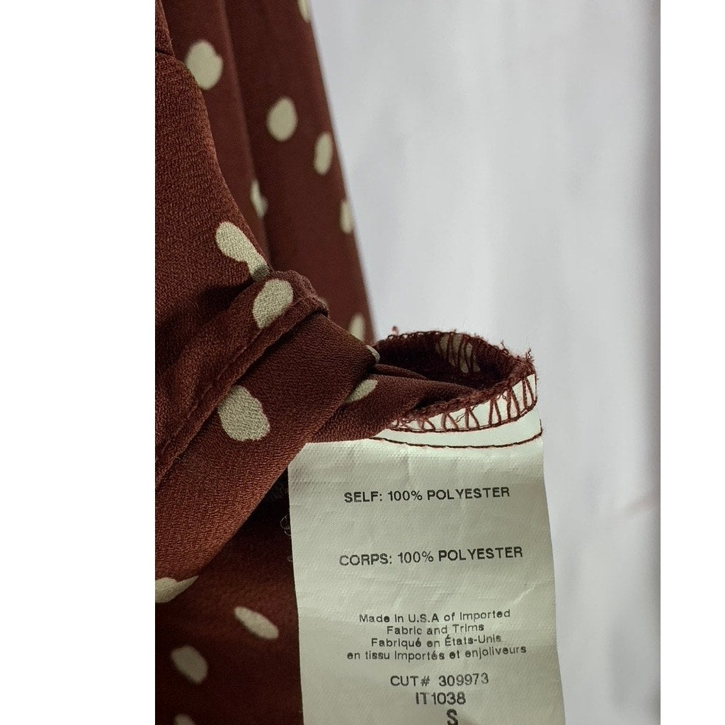ALL IN FAVOR Women's Dark Brown/White Polka Dot V-Neck Long Sleeve Top SZ S