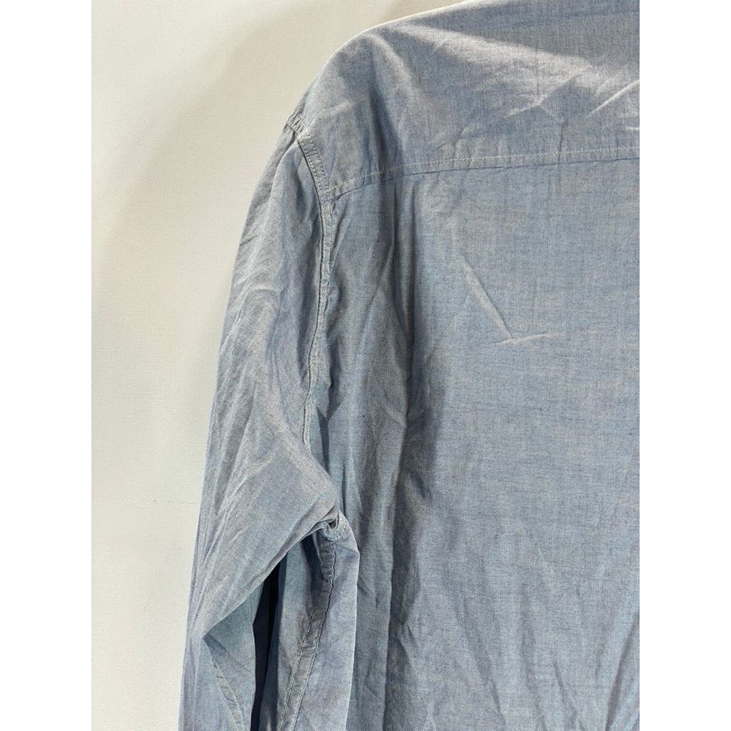 SCOTCH & SODA Men's Light Blue Raw Mandarin Collar Regular-Fit Collar SZ XL