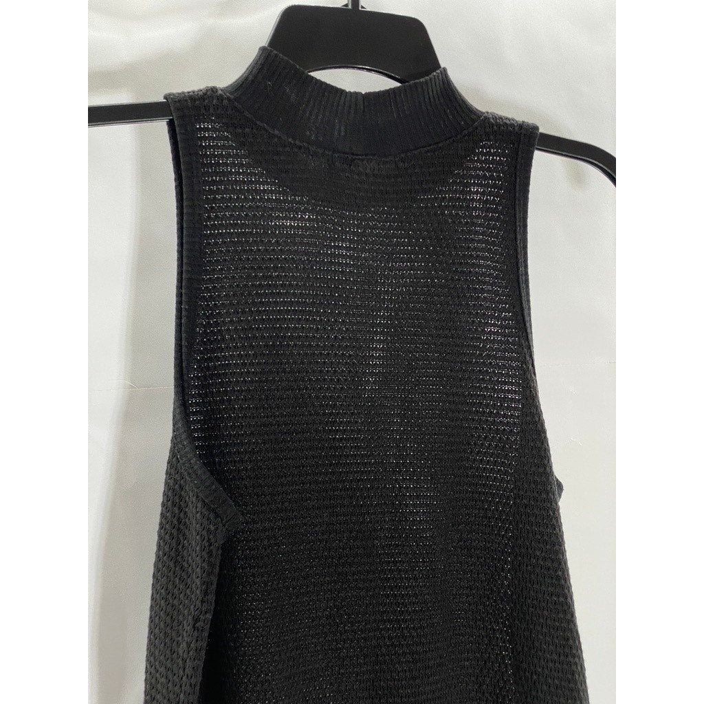 SILENCE + NOISE Women's Black Open Knit Mock-Neck Sleeveless Top SZ S
