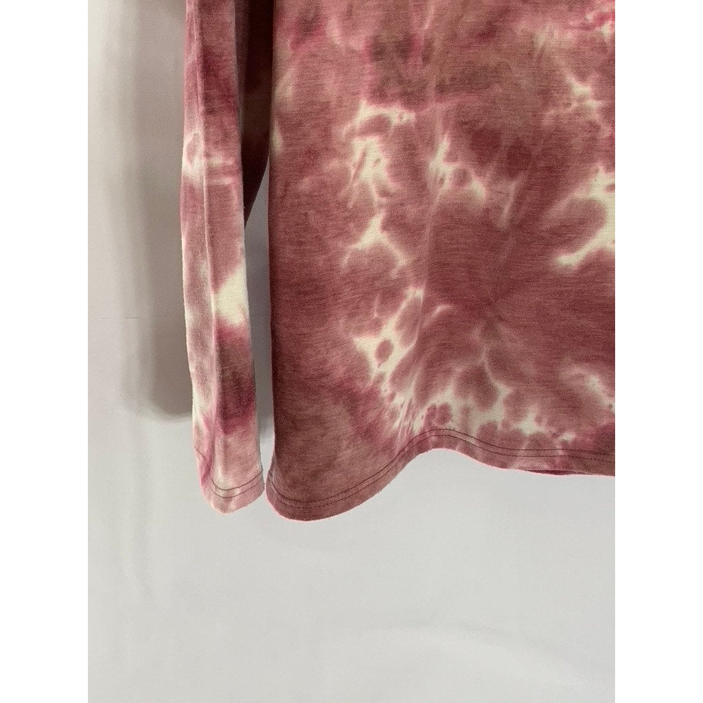 BLVD Women's Red/Beige Tie-Dye Pocketless Pullover Hoodie SZ M
