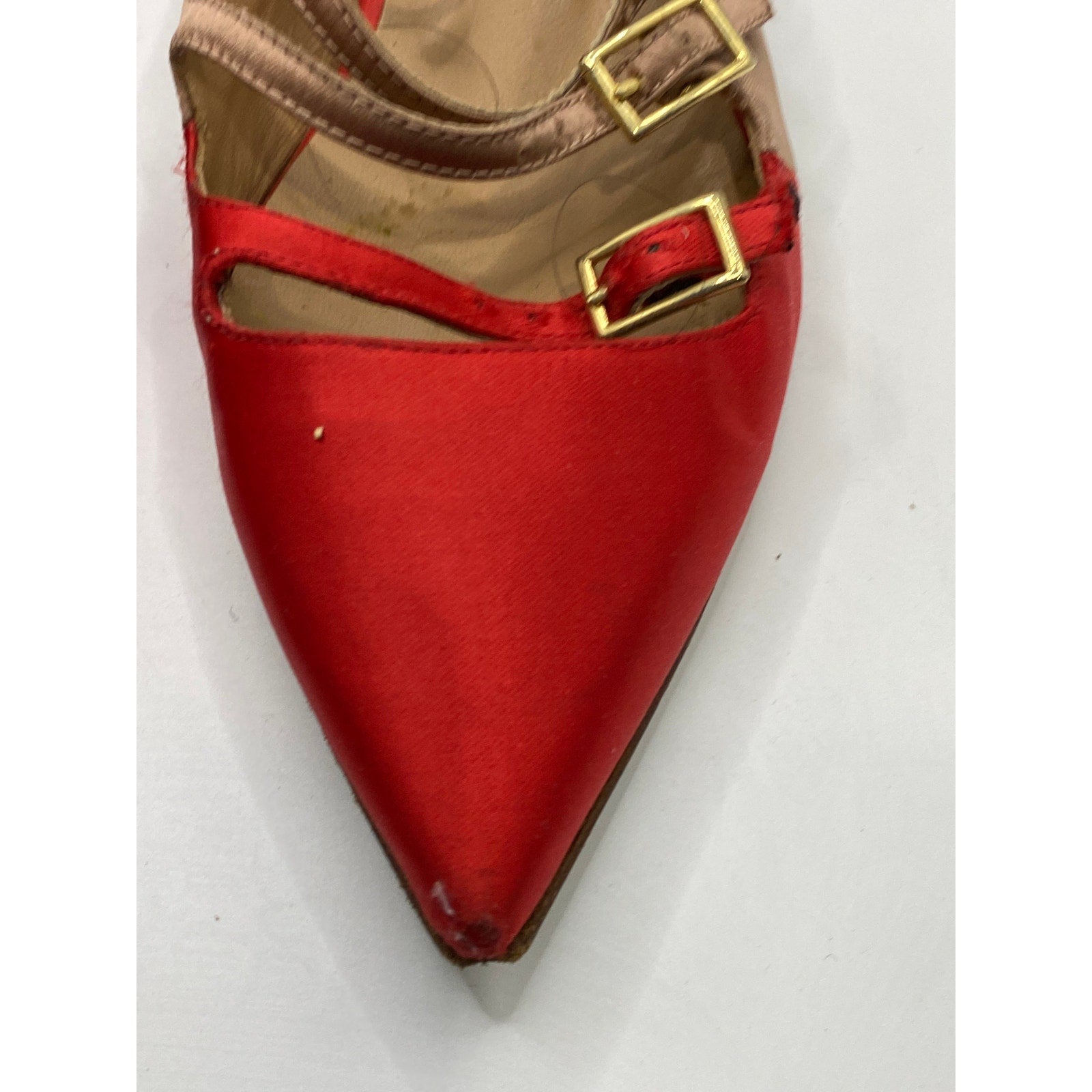 KURT GEIGER Women's Red Satin Pointed-Toe Strappy Wedge Mary Jane Shoes SZ 7