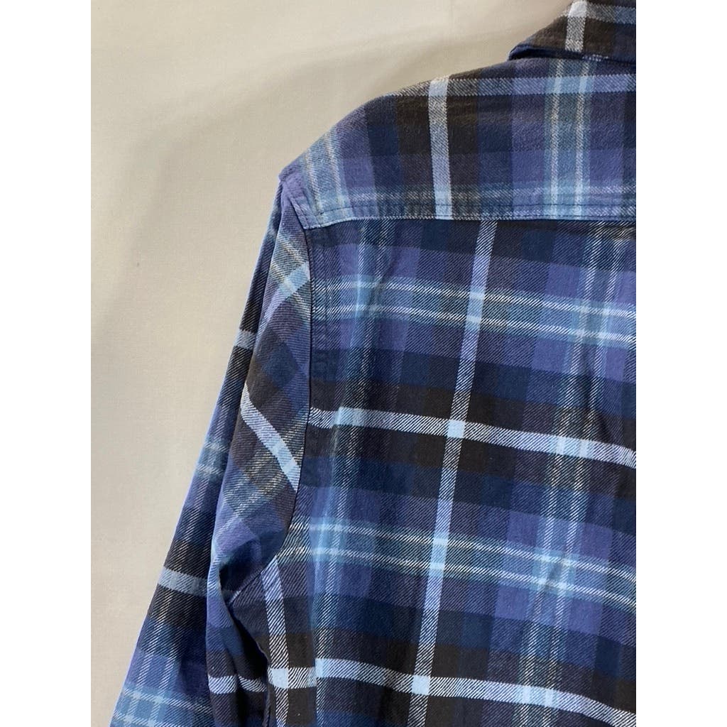 JACHS Men's Blue Plaid Heritage Flannel Button-Up Long Sleeve Shirt SZ L