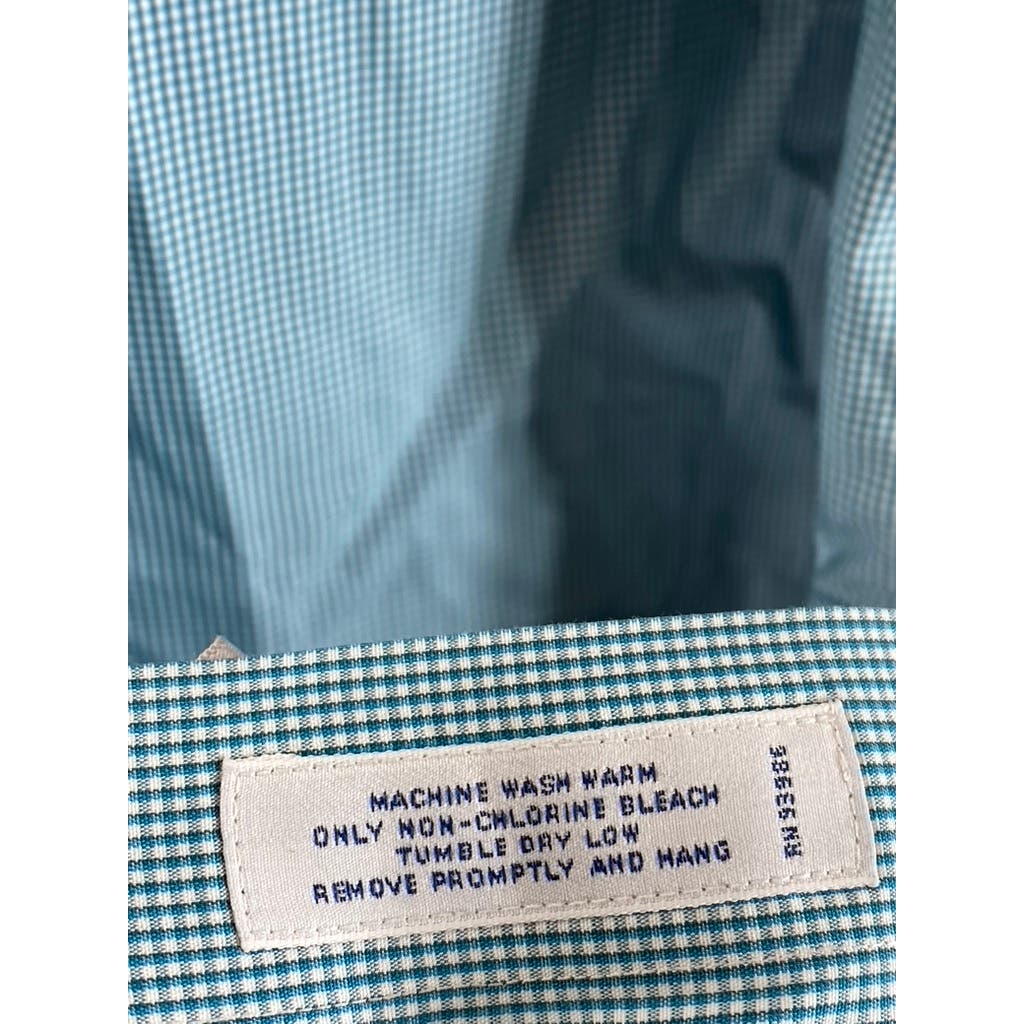 BROOKS BROTHERS 346 Men's Aqua Gingham Original Polo Slim-Fit Dress Shirt SZ 16