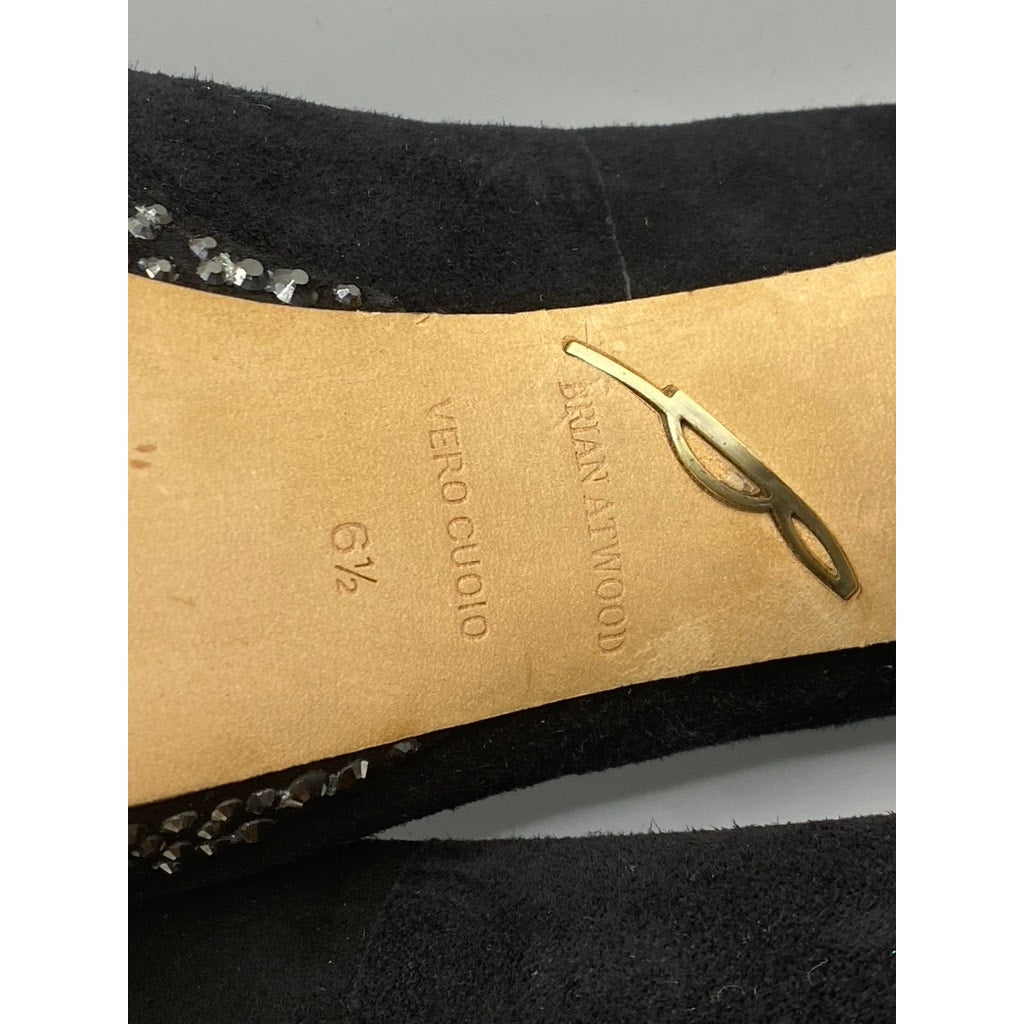 BRIAN ATWOOD Women’s Black Rhinestone Embellished Peep-Toe Platform Pumps SZ 6.5