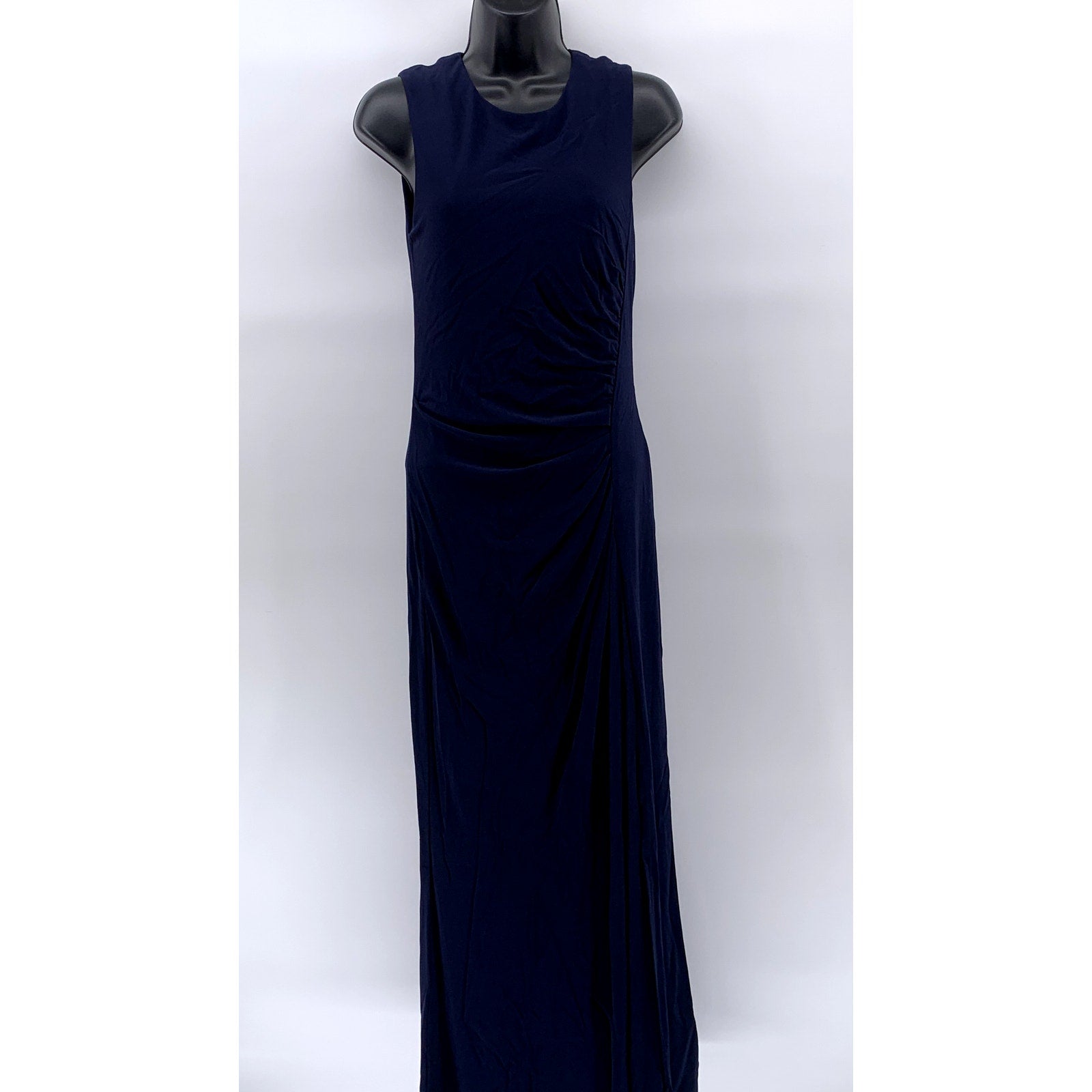 ABS By ALLEN SCHWARTZ Women's Blue-Black Mesh Back Side-Ruched Maxi Dress SZ M