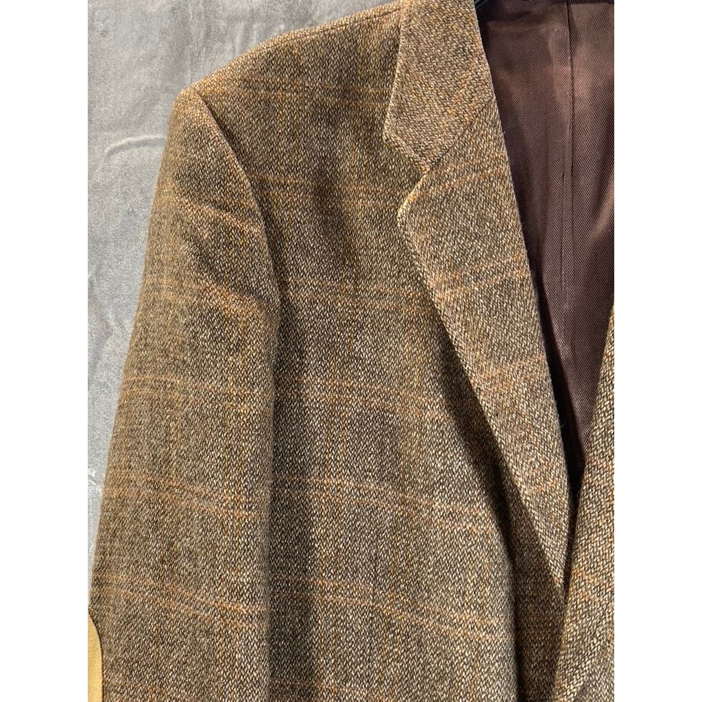 THE CLOTHIER Men's Short Tan Pure Wool Elbow-Patch Two-Button Blazer SZ 42S