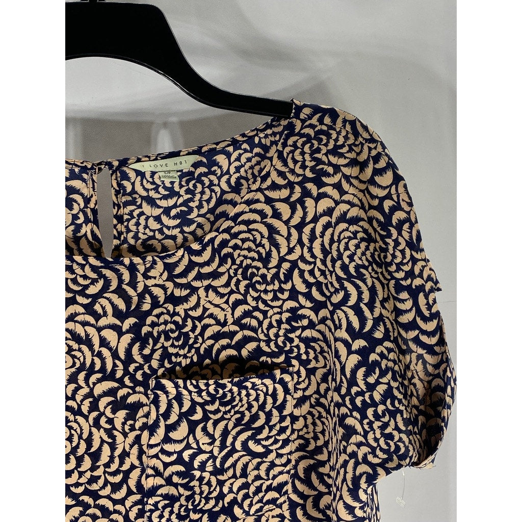 I LOVE H81 Women's Navy-Pink Printed Scoop-Neck Short Sleeve Top SZ S