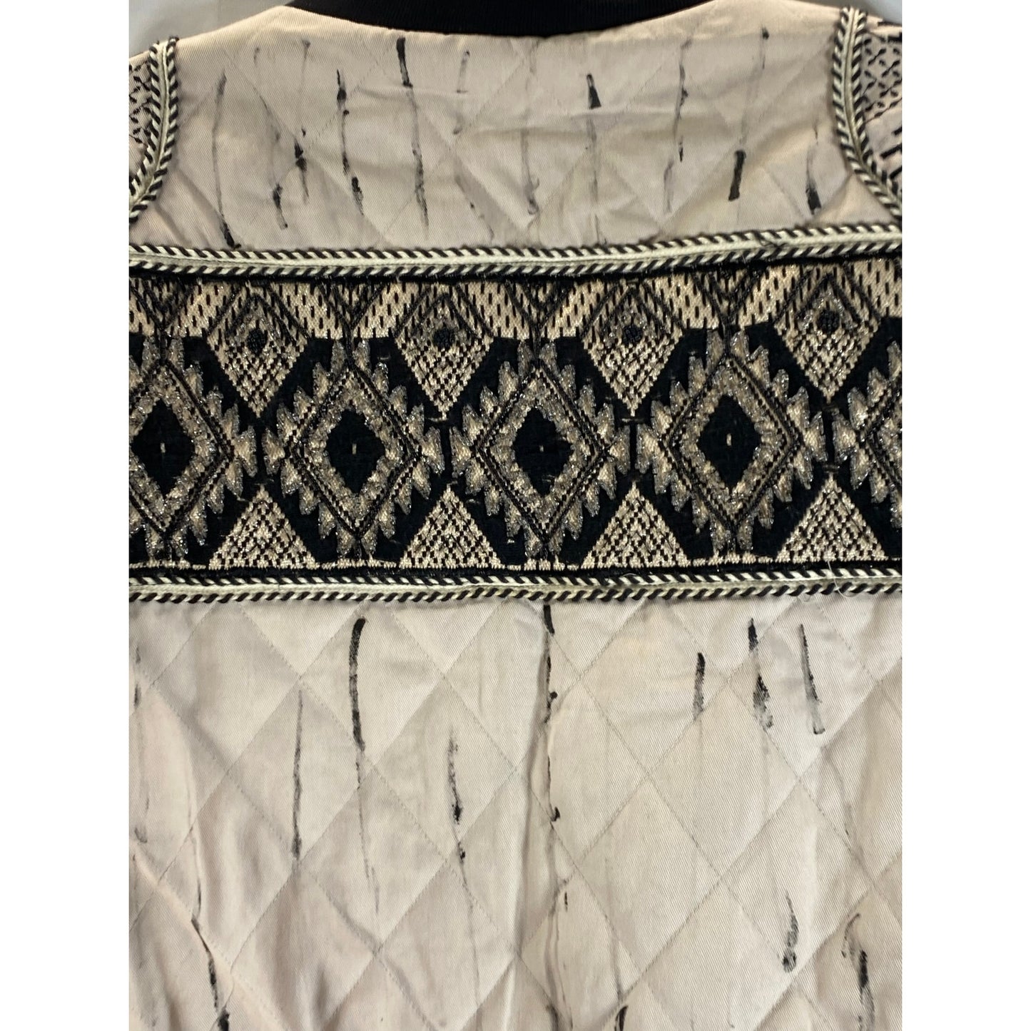 ALPHAMOMENT Women's Black/Beige Embroidered Printed Zip-Up Jacket SZ 38(S)