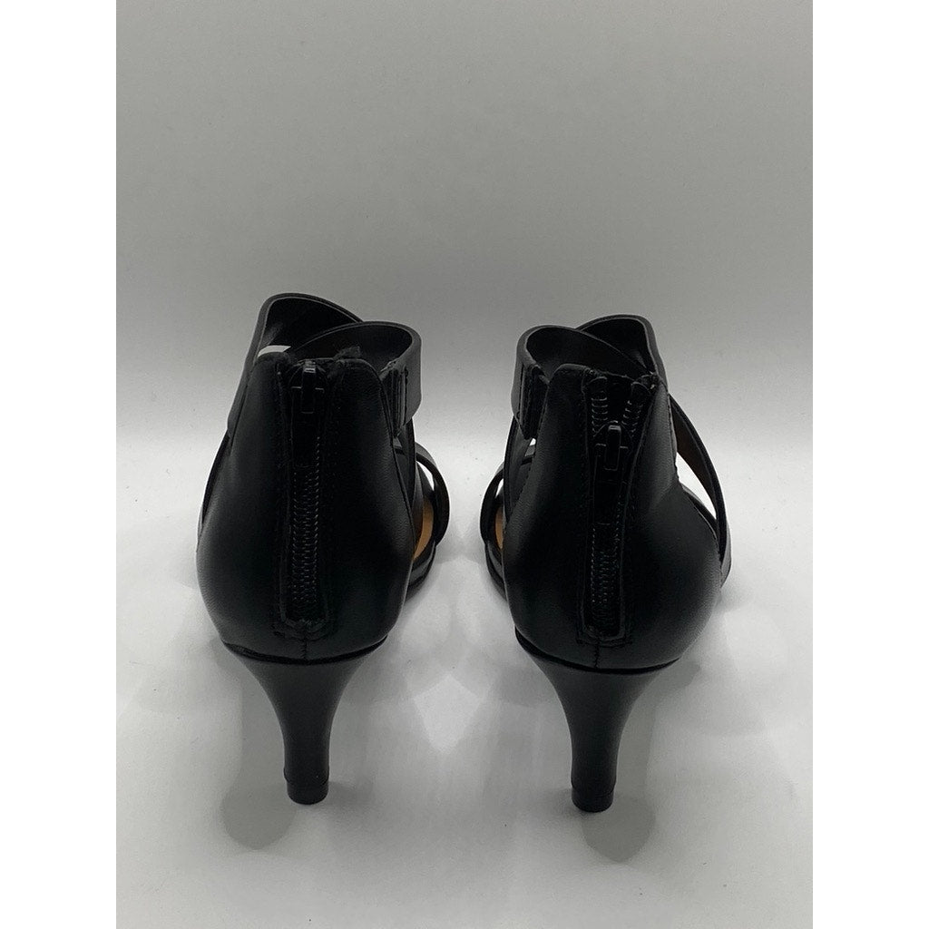 STYLE & CO. Women’s Black Faux-Leather Paysonn  Criss-Cross Open-Toe Heels SZ 6