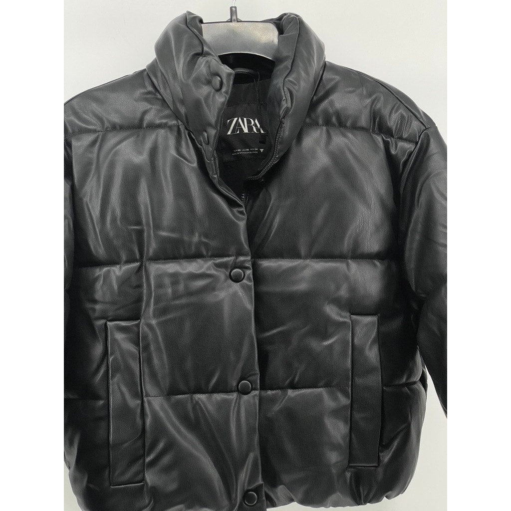 ZARA Women's Black Zip-Up Stand Collar Long Sleeve Puffer Jacket SZ XS