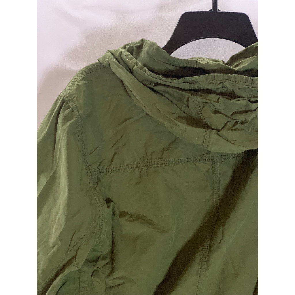GAP Women's Black Moss Cinched Waist Zip-Up Hooded Anorak Jacket SZ L