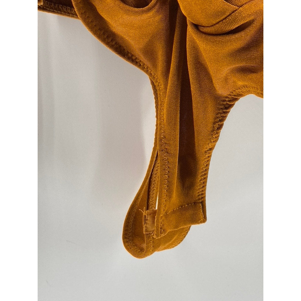 FREE PEOPLE INTIMATELY Women's Orange Surplice Pleated Long Sleeve Bodysuit SZXS