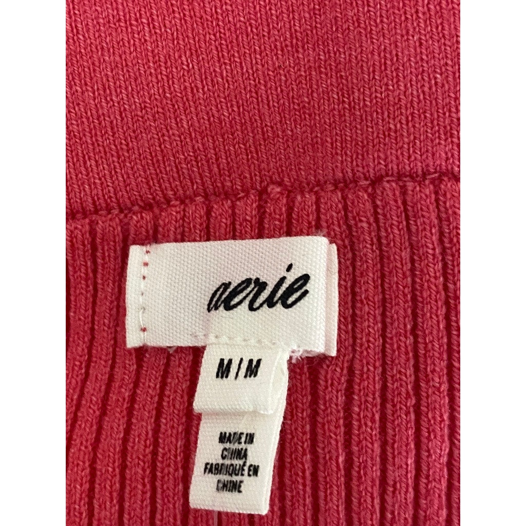 AERIE Women's Dark Pink Take Charge Pull-On Ribbed Flare Sweater Mini Skirt SZ M