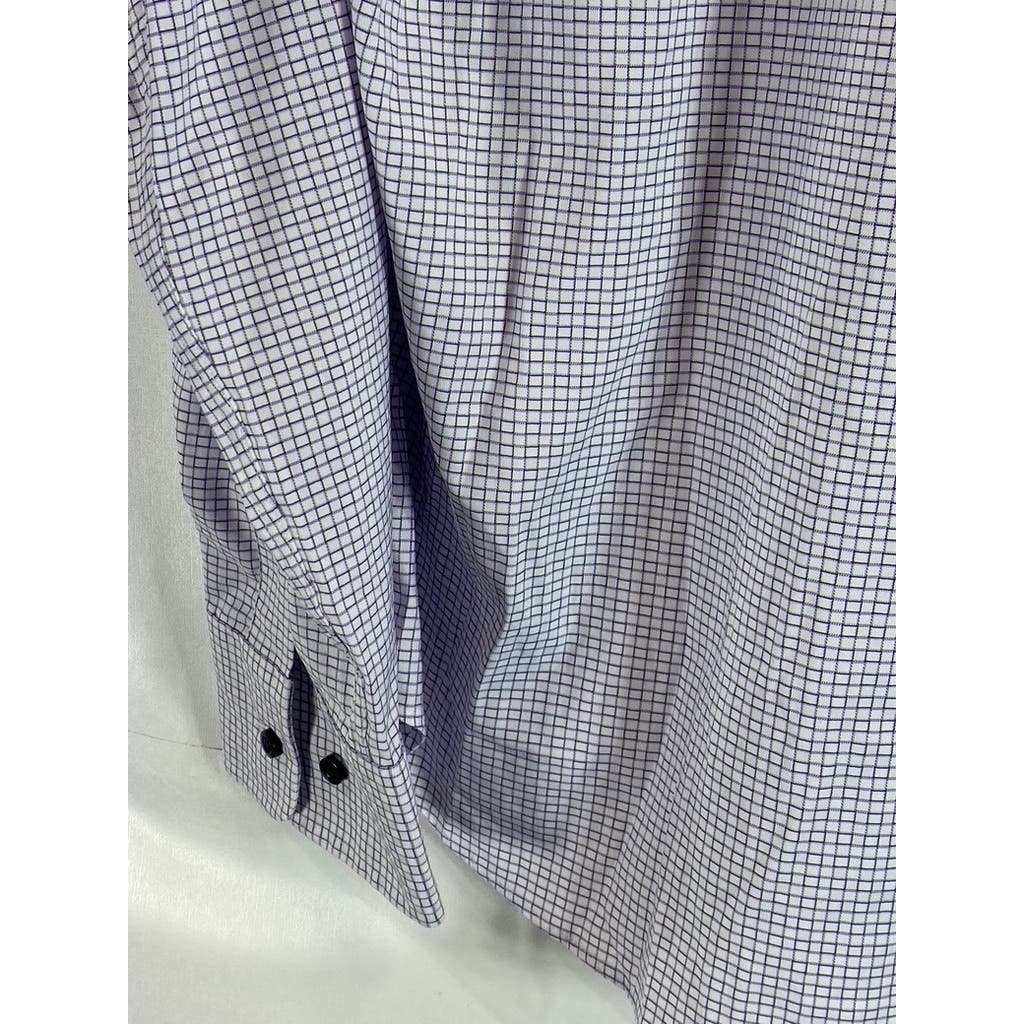 DAVID DONAHUE Men's White/Purple Mini Square Button-Up Long Sleeve Shirt SZ XL