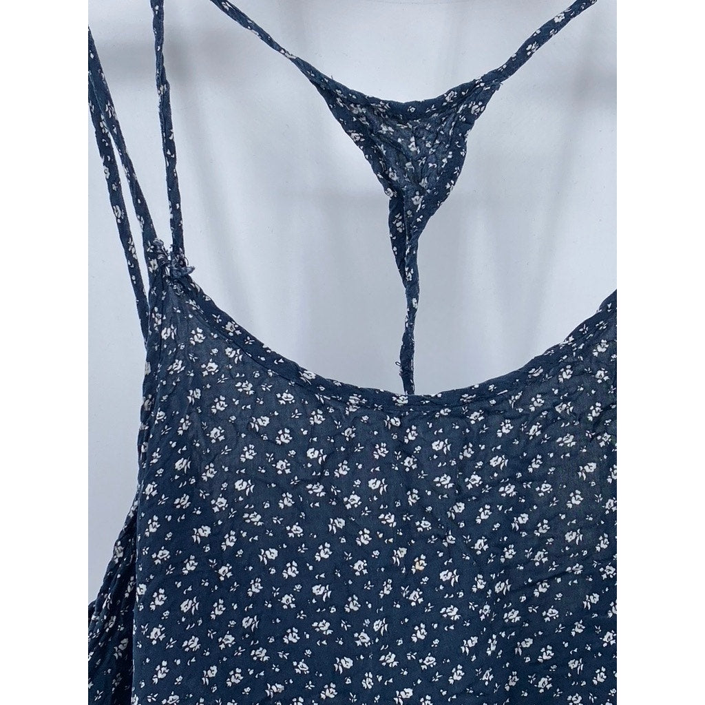 ANB APPAREL Women's Navy Blue Floral Print Scoop-Neck Spaghetti Strap Top SZ S