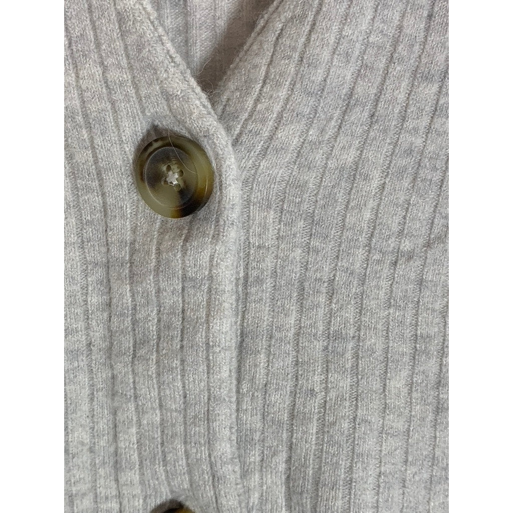MADEWELL Women's Beige Coziest Yarn Cameron Ribbed Three-Button Cardigan SZ S