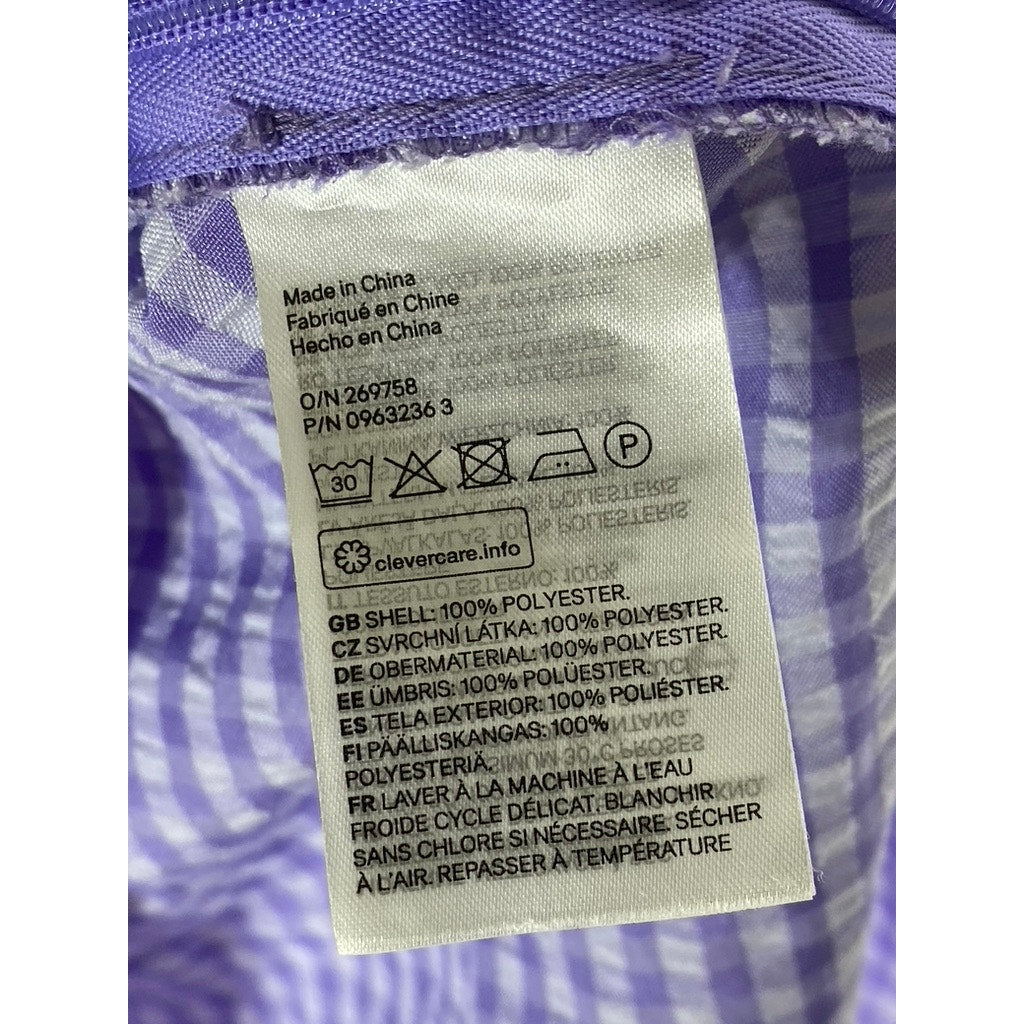 H&M Women's Purple-White Gingham Tie-Front Cutout Puff-Sleeve Mini Dress SZ XS