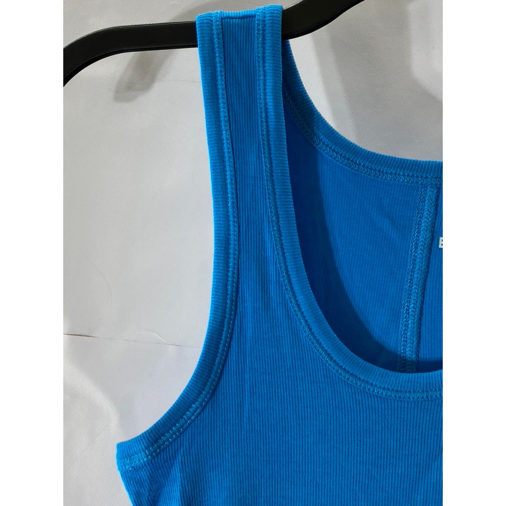EVERLANE Women's Blue Ribbed Deep Scoop-Neck Pima Cotton Tank Top SZ XS