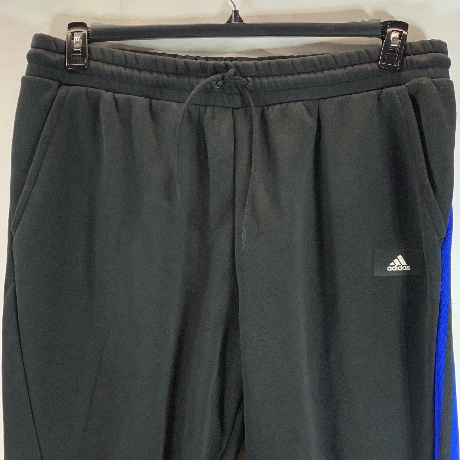 ADIDAS Men's Black/Blue/White Colorblock Fleece Drawstring Pull-On Pants SZ 2XL