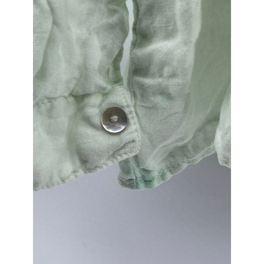 ZARA Women's Light Green Linen Keyhole Tie-Neck Long Sleeve Top SZ XS
