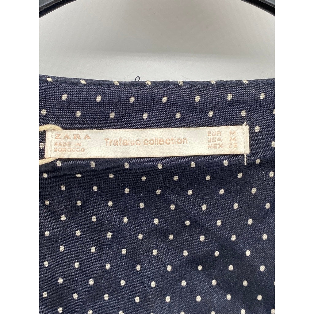 ZARA TRAFALUC Women's Micro Dot Double-Breast V-Neck Long Sleeve Blazer SZ M