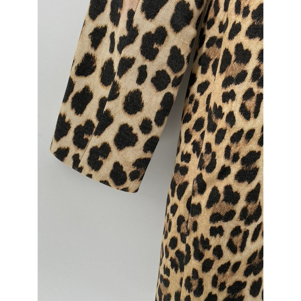 ZARA Women’s Tan-Black Animal Print Snap-Button Long Sleeve Collarless Coat SZ S