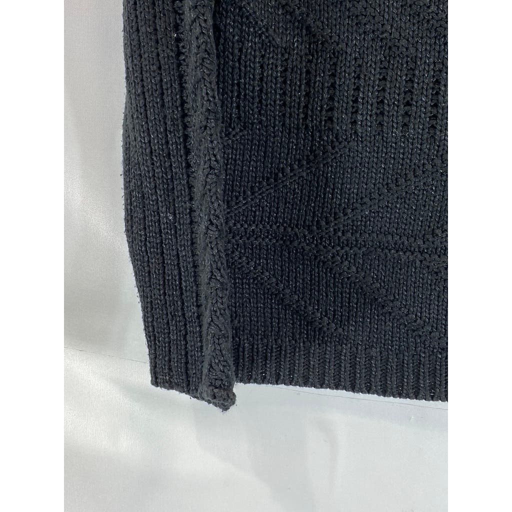 ZARA MAN Men's Black Solid Crewneck Cable Knit Pullover Sweater SZ L