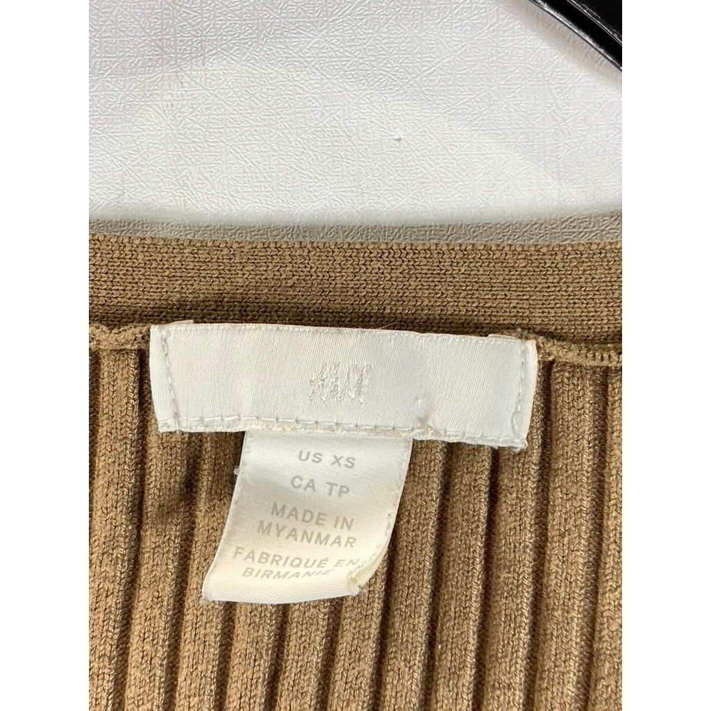 H&M Women's Brown Rib Knit V-Neck Long Sleeve Button-Up Cardigan SZ XS